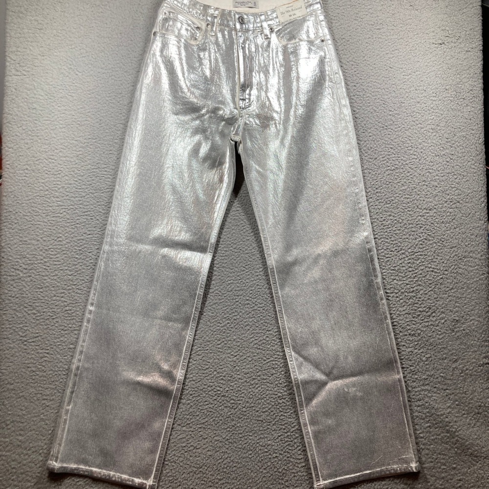 Abercrombie & Fitch The 90s Relaxed Jean Womens 30 10L Silver Metallic High Rise